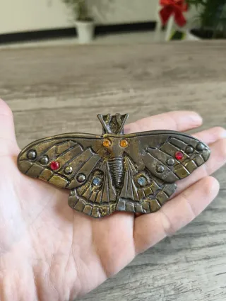 Fibbia Vintage Falena Ottone Cristallo