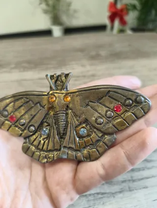 Fibbia Vintage Falena Ottone Cristallo