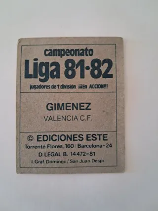 Cromo Valencia C.F. Jiménez Liga 81/82