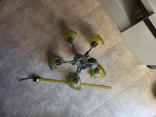 Lámpara vintage forja 5 brazos con tulipas vidrio