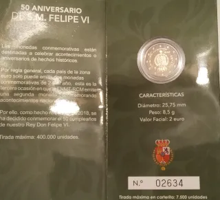 2 euro commemorativa Spagna 2018 Proof PP