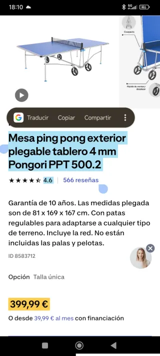 Mesa de ping pong plegable Decathlon