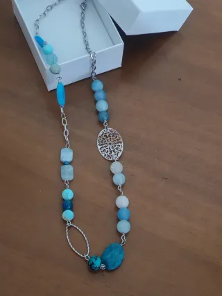Collana acciaio pietre dure blu e turchesi