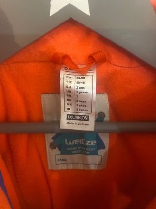 Mono de esquí Wed'ze azul y naranja T. 2 años