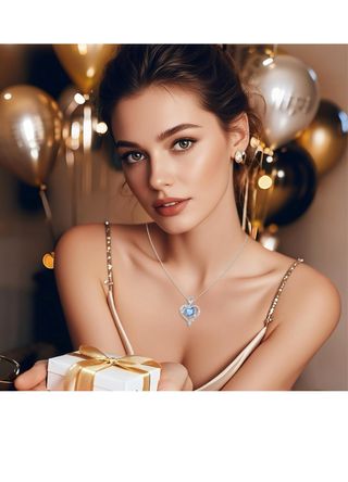 Collar Plata Corazón Rosa Azul