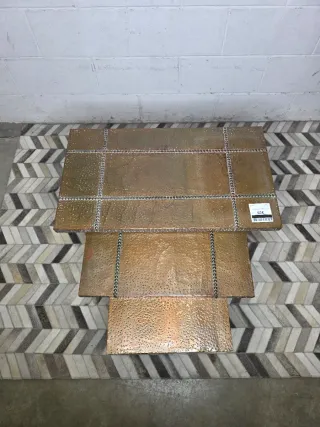 Lote mesitas nido madera y chapa cobre vintage