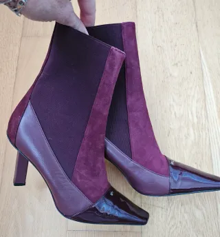 Botines Purificación García Piel y Ante Burdeos