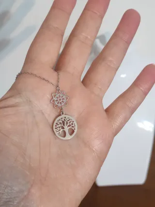 Collana Acciaio Albero Vita Nero Argento