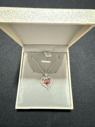 Collar Corazón Rosa Plata y Circonitas