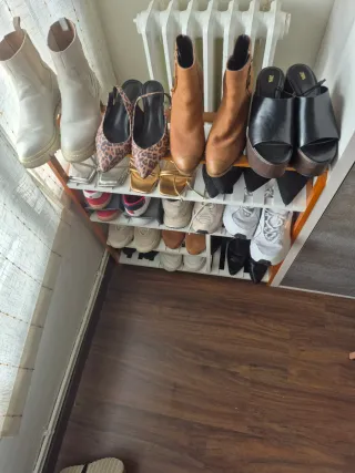 Zapatero Madera Natural y Blanco