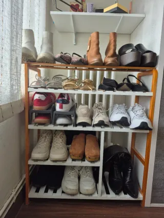 Zapatero Madera Natural y Blanco