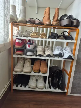 Zapatero Madera Natural y Blanco