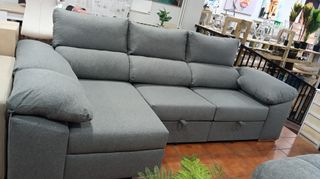 Sofá Cama Chaise Longue Gris con Arcón