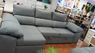 Sofá Cama Chaise Longue Gris con Arcón