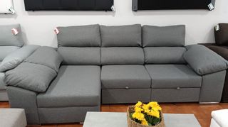 Sofá Cama Chaise Longue Gris con Arcón