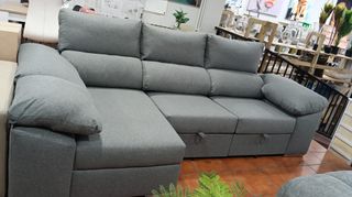 Sofá Cama Chaise Longue Gris con Arcón