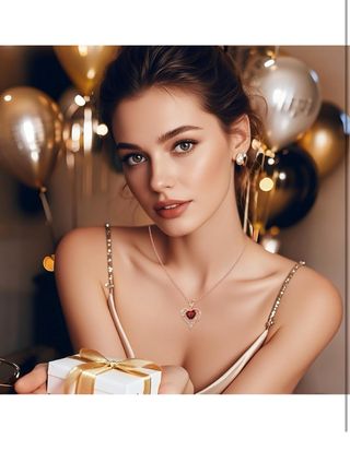 Collar Corazón Rosa Oro Rosa y Rojo