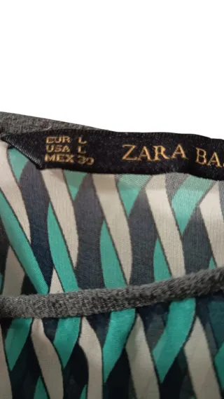Camisa Zara cuello caja verde multicolor