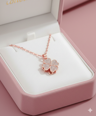 Collar Trébol 4 Corazones Oro Rosa Cristales