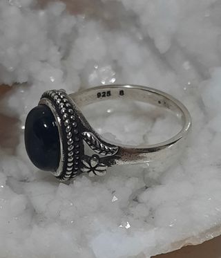 Anillo Plata de Ley 925 y Ágata Negra - Talla 17