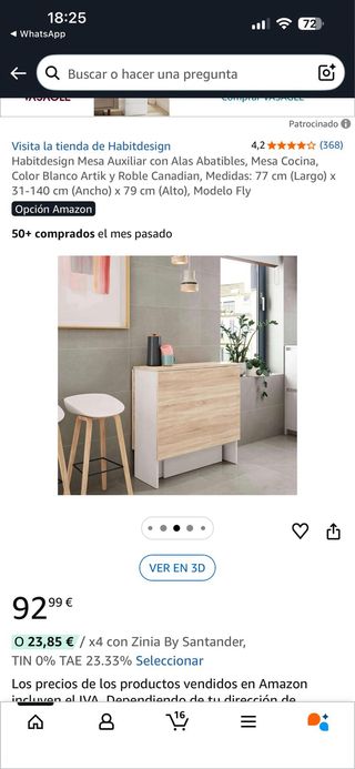 Mesa de cocina plegable madera