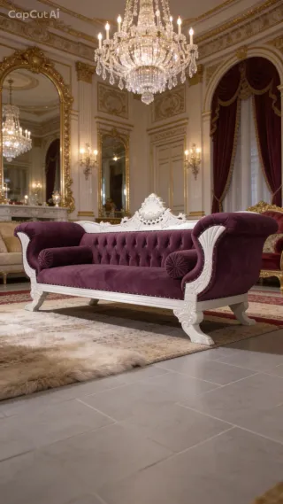 Sofá chaise longue de terciopelo y madera