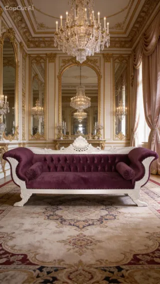 Sofá chaise longue de terciopelo y madera