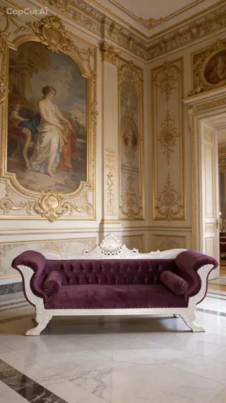 Sofá chaise longue de terciopelo y madera