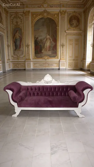 Sofá chaise longue de terciopelo y madera