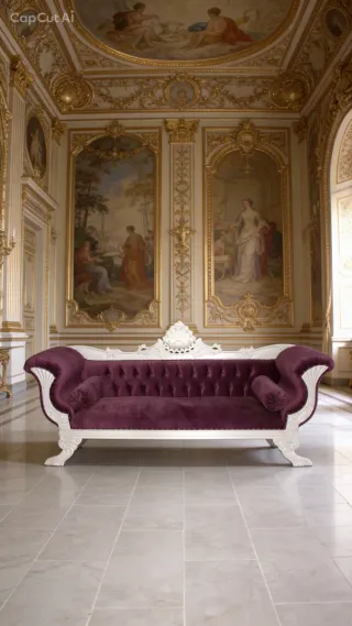 Sofá chaise longue de terciopelo y madera