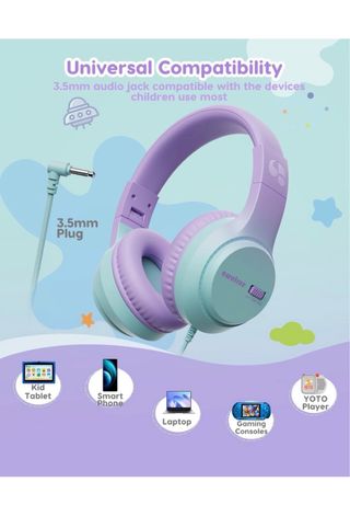 Auriculares infantiles morado y verde
