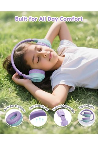 Auriculares infantiles morado y verde