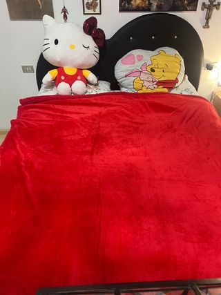 Coperta pile matrimoniale rossa con Babbo Natale