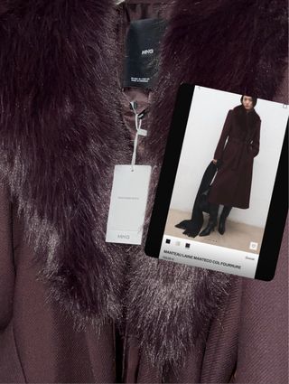 Abrigo Mango Negro Talla L con cuello pelo ￼