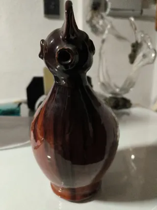 Botijo Gallo Cerámica Marrón Flores Amarillas