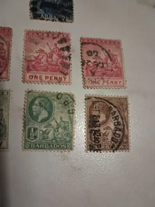 7 francobolli Barbados antichi usati