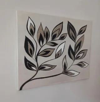 Quadro foglie astratte glitter argento e nero