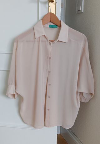 Blusa marca Vidrio gasa polyester nude talla S/M