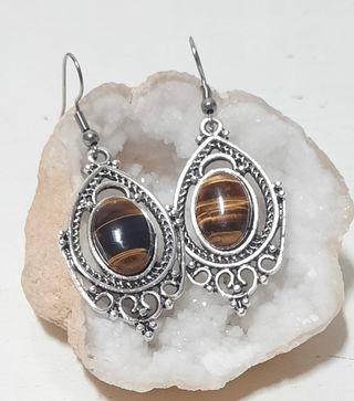 Pendientes chapados en Plata y Ojo de Tigre