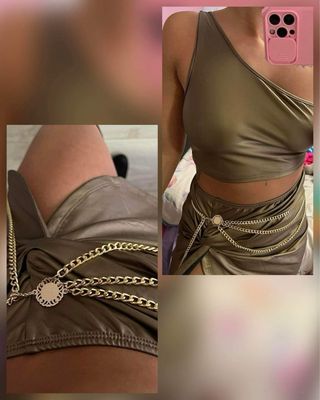 Cinturón-cadena dorada con diseño flor.