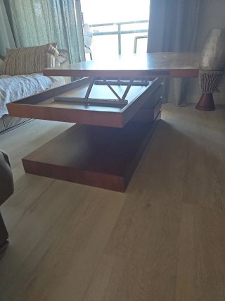 Mueble salon + mesa centro elevable madera Nogal