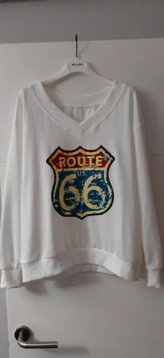 Sudadera Blanca con Estampado Route 66