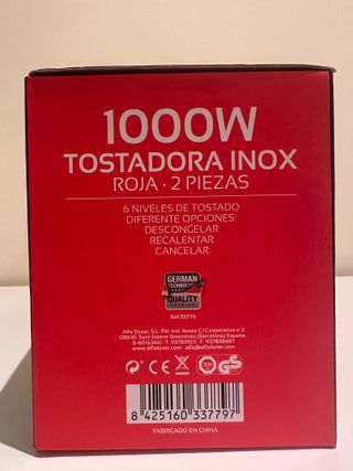 Tostadora Küken Inox Roja 1000W – 2 ranuras Nueva