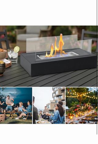 Chimenea de mesa negra con cristal