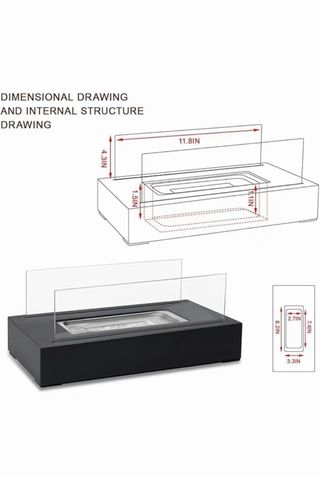 Chimenea de mesa negra con cristal