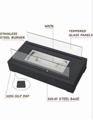 Chimenea de mesa negra con cristal