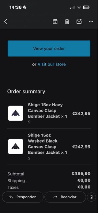 Shinzo bomber Jacket 15oz Navy Canvas con cierre