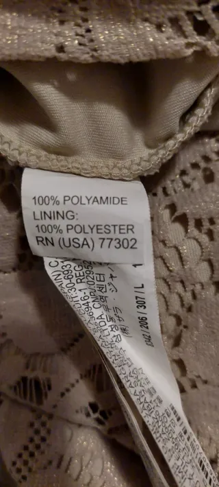 Vestito monospalla in pizzo beige e oro