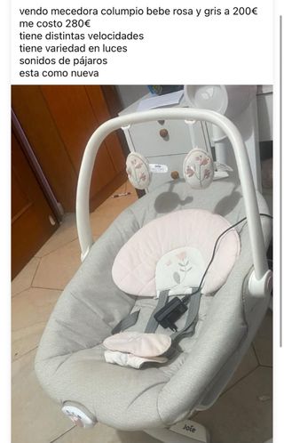 Mecedora bebé Joie rosa y gris