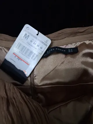 Vestido Zara Fiesta Beige/Oro Talla S